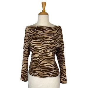 Samuel Dong Brown Tiger Stripe Top Drop Shoulder Art To Wear Evening